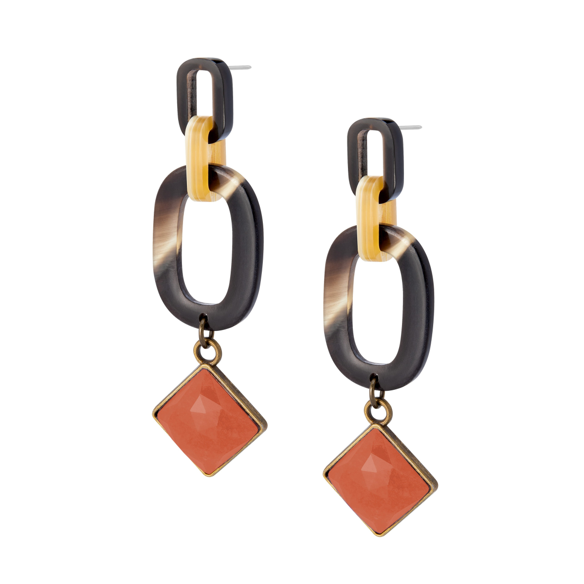 PENDIENTES ALBA CON CUERNO Y CABUJÓN CUADRADO...