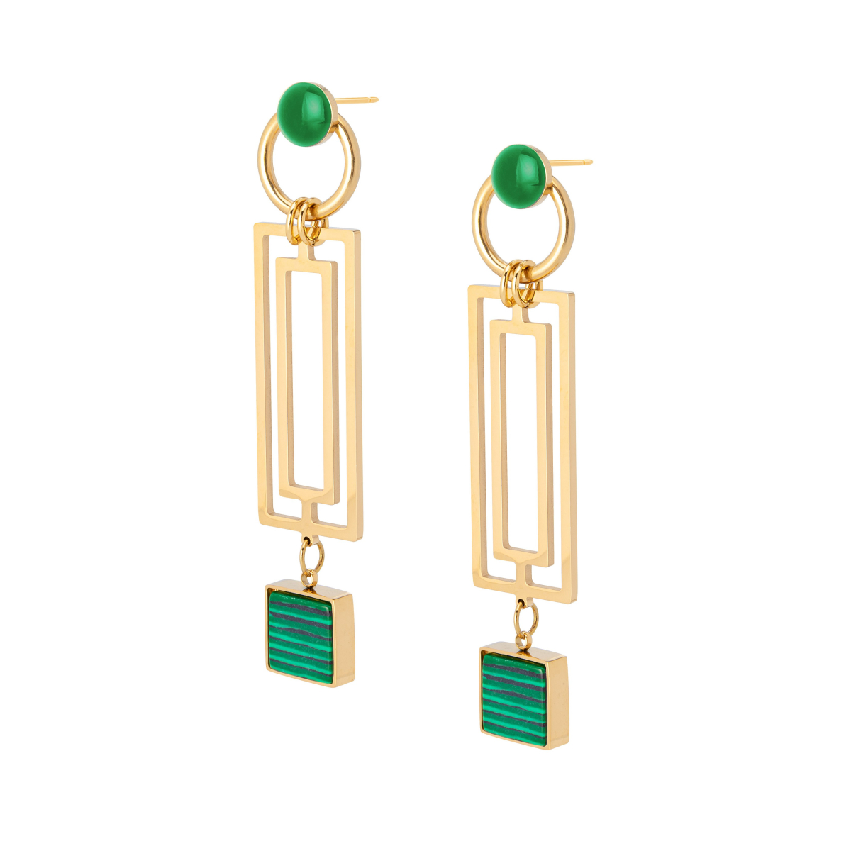 CECILE MALACHITE GEO EARRINGS