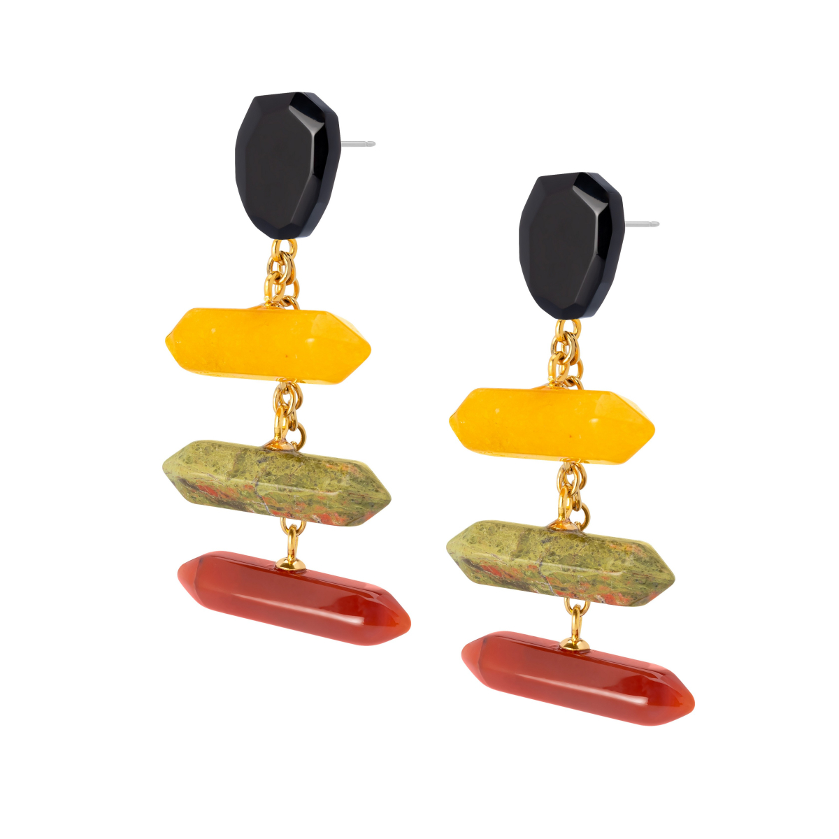 SOFIA HORN EARRINGS WITH THREE  BARS-GREEN