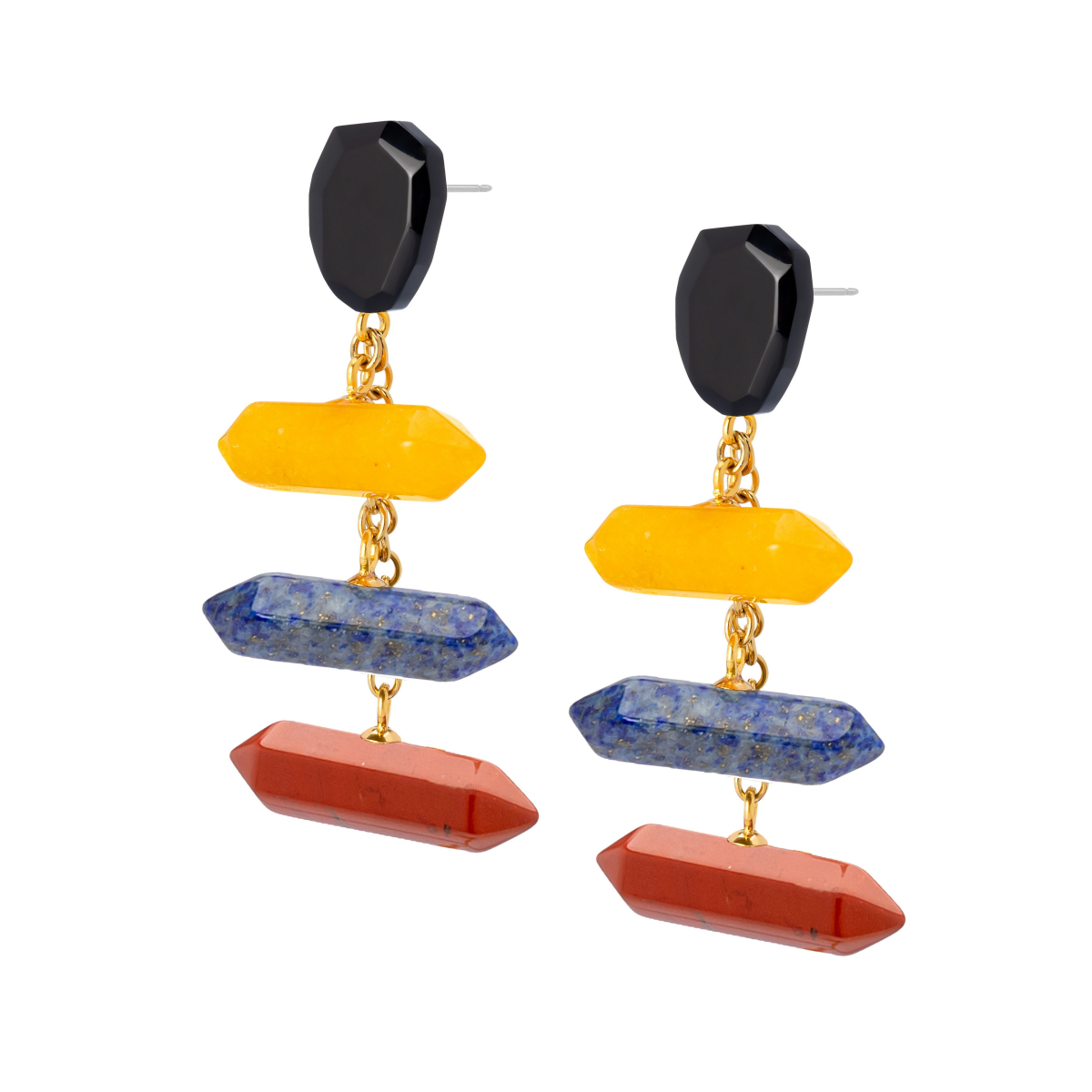 SOFIA HORN EARRINGS WITH THREE  BARS- BLUE