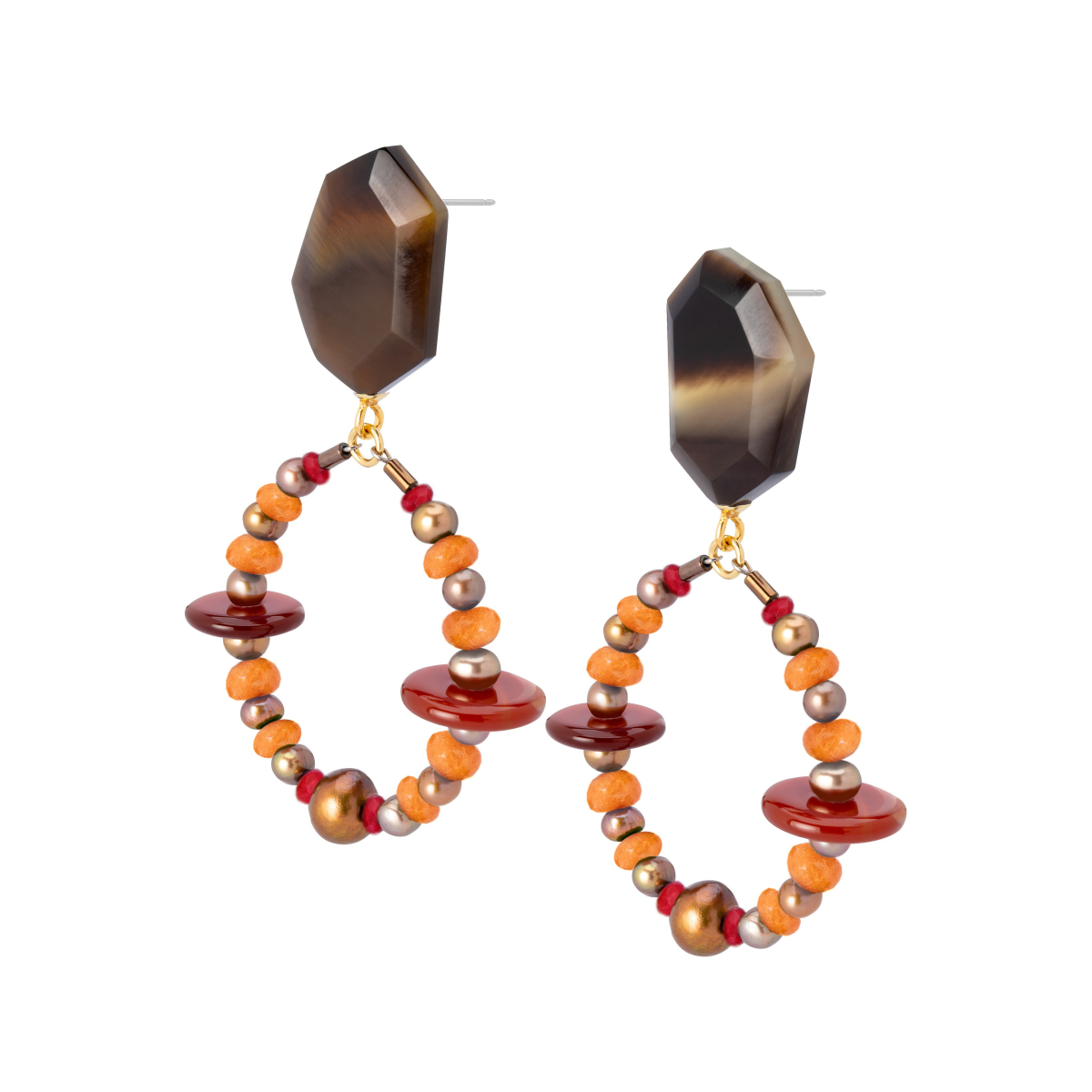 PENDIENTES LALA CON CUERNO Y PIEDRAS NARANJA