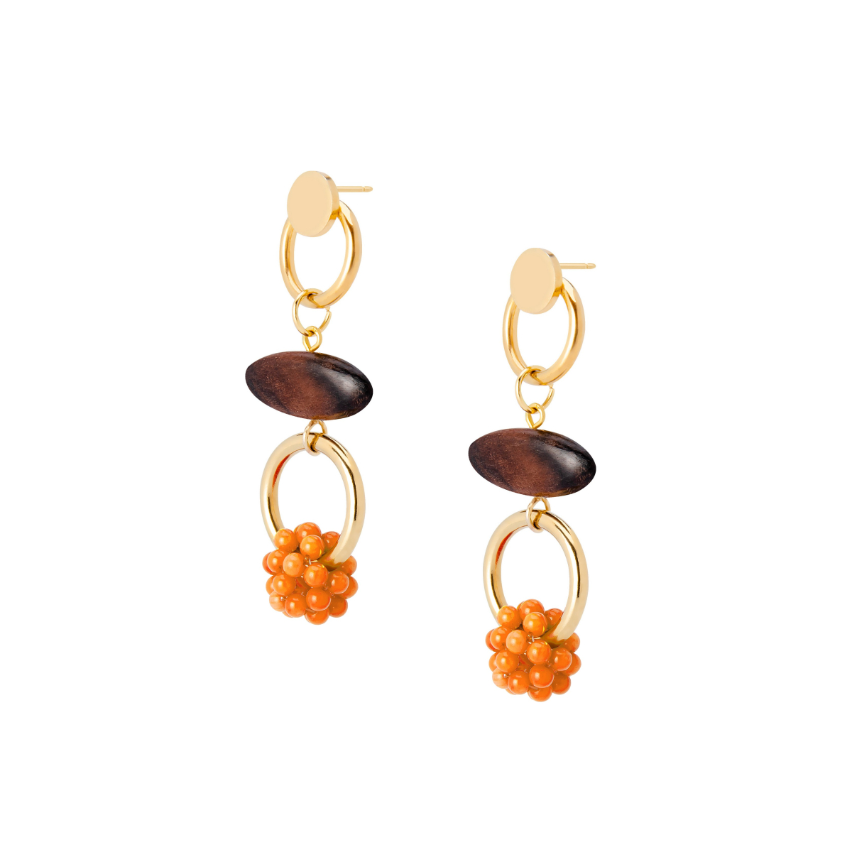 PENDIENTES AMARELLA CON ÉBANO Y ESFERA TEJIDA...