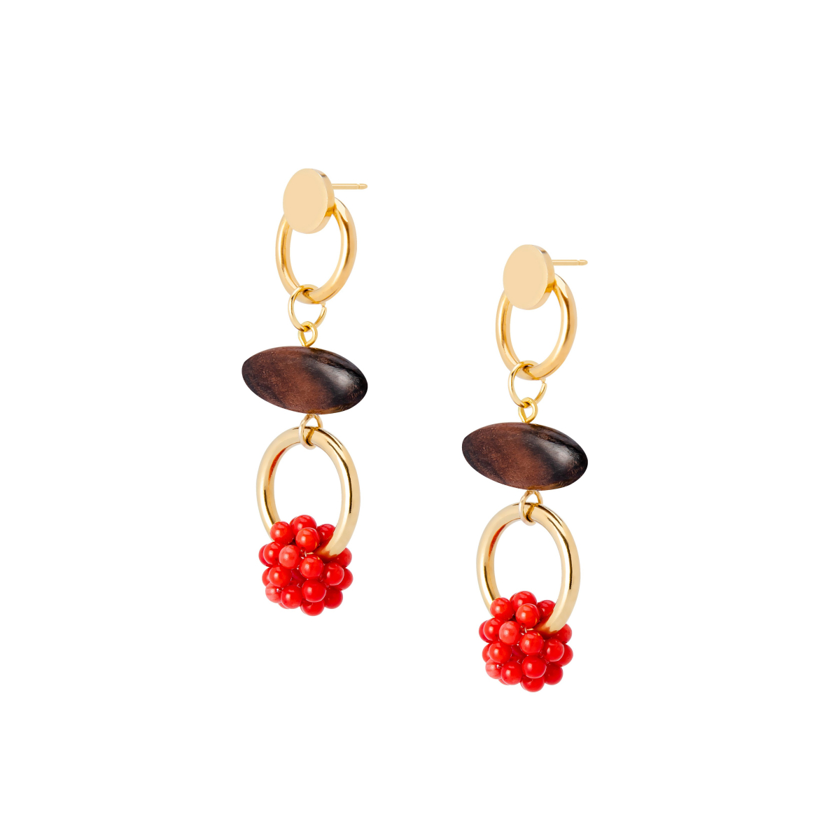 AMARELLA RED CORAL BEADED SPHERE EARRINGS