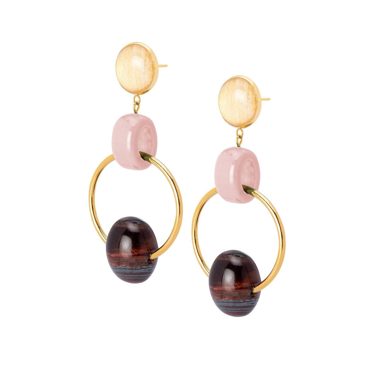 PENDIENTES COPÉRNICO ARO CON OJO DE TIGRE ROSA