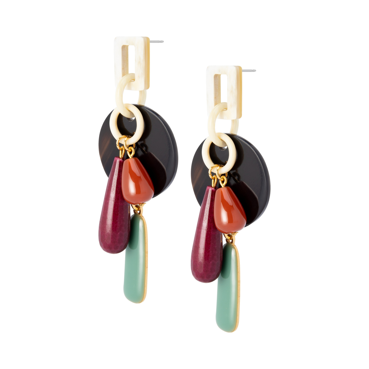 PENDIENTES ATRIA CON CUERNO Y ÁGATA ROSA