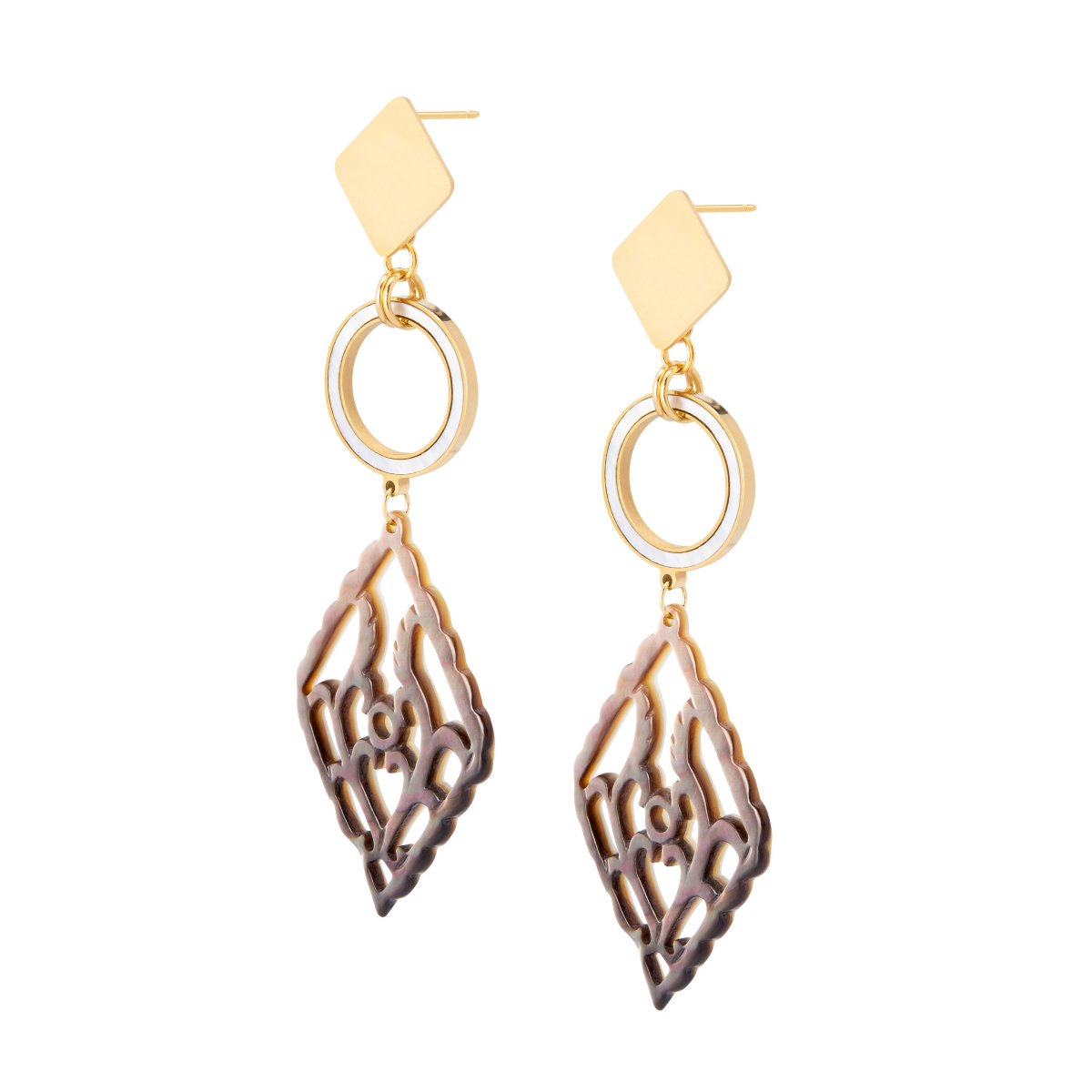 ANNA CARVED NACRE RHOMBUS EARRINGS