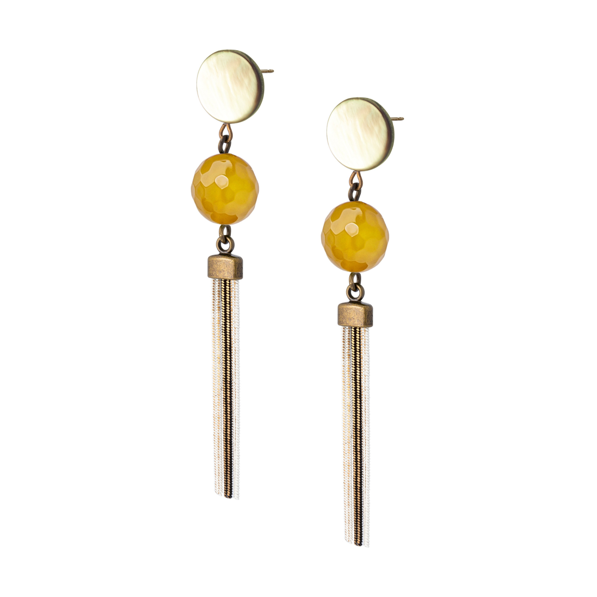 KIMI  YELLOW AGATES AND METALLIC TASSEL EARRINGS