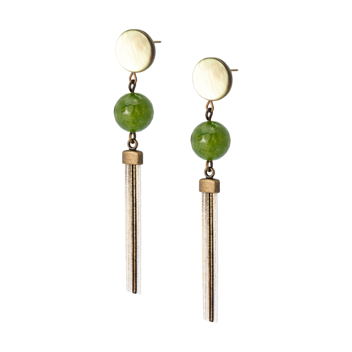 KIMI  GREEN AGATES AND METALLIC TASSEL EARRINGS
