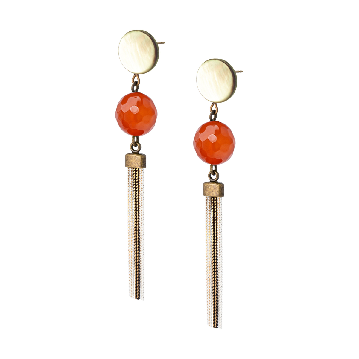 KIMI  ORANGE AGATES AND METALLIC TASSEL EARRINGS