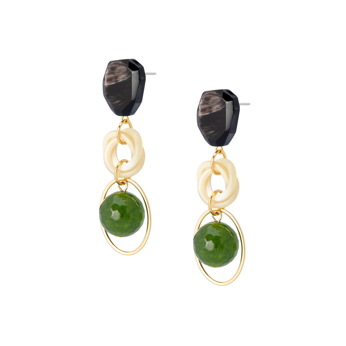 MANNY AGATES HORN LOVE/KNOT EARRINGS GREEN