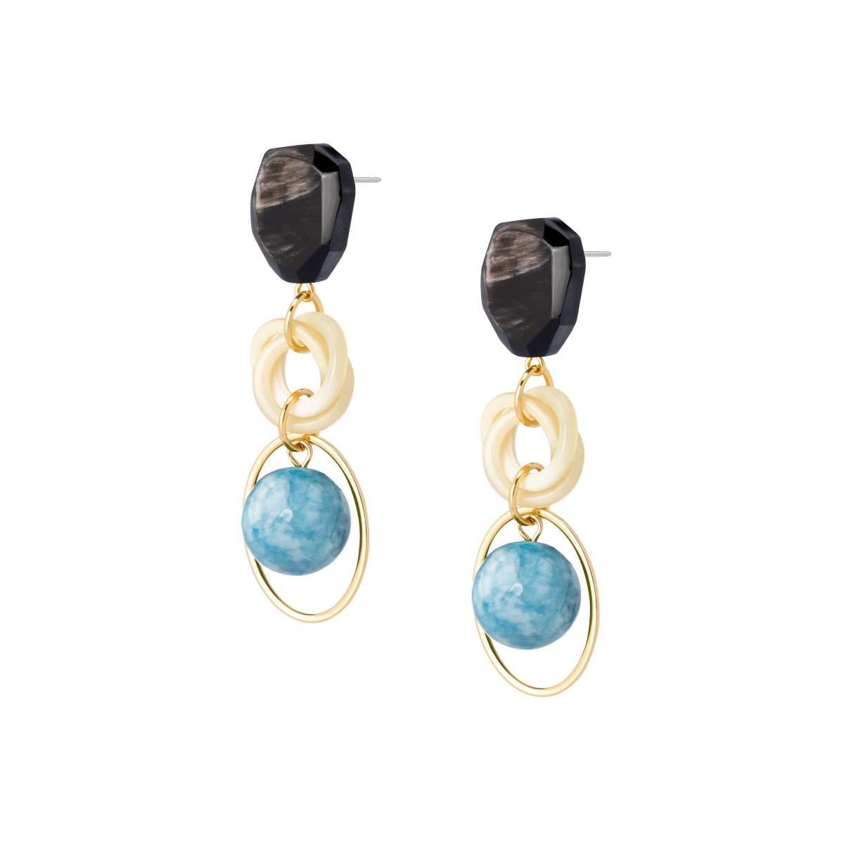 PENDIENTES MANNY CELESTES CON CUERNO Y ÁGATA