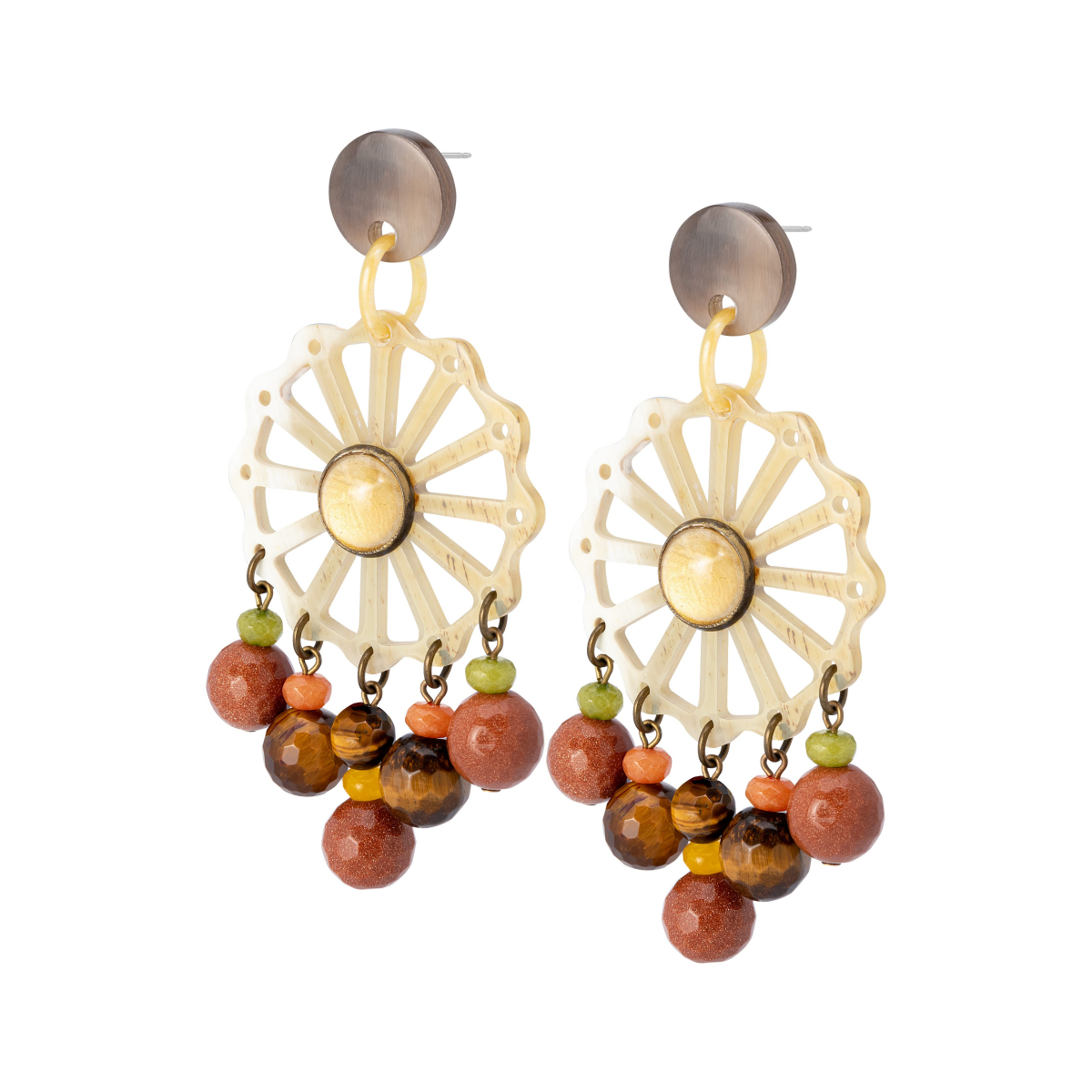 CLAUDIA LONG STONE AND HORN EARRINGS ORANGE