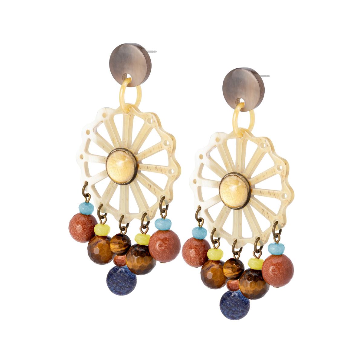 CLAUDIA LONG STONE AND HORN EARRINGSE BLUE