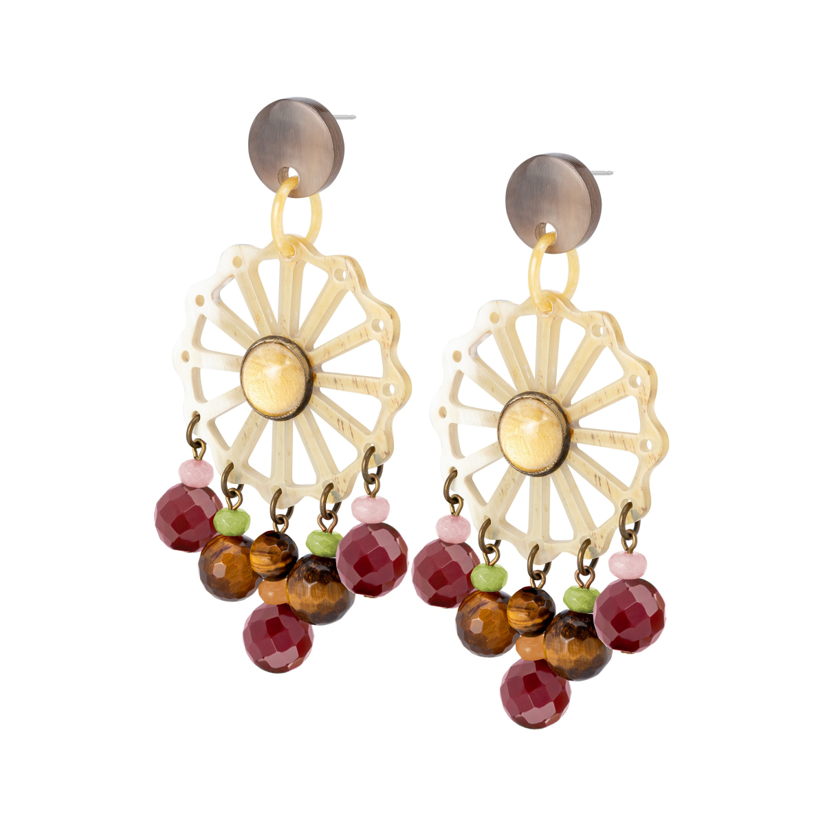 CLAUDIA LONG STONE AND HORN EARRINGS PINK