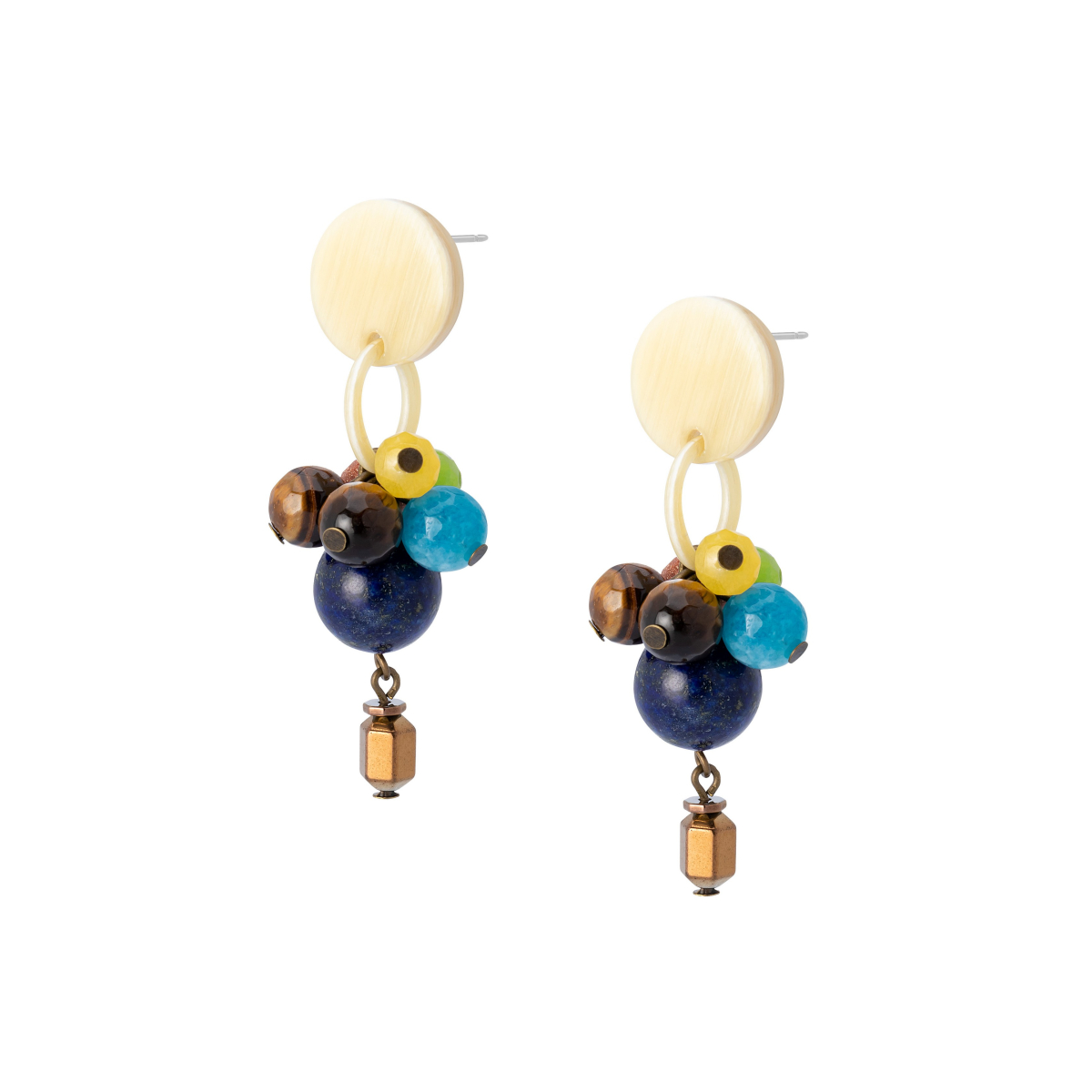 CLAUDIA BUNCH EARRINGS WITH STONES AND HORN BLUE