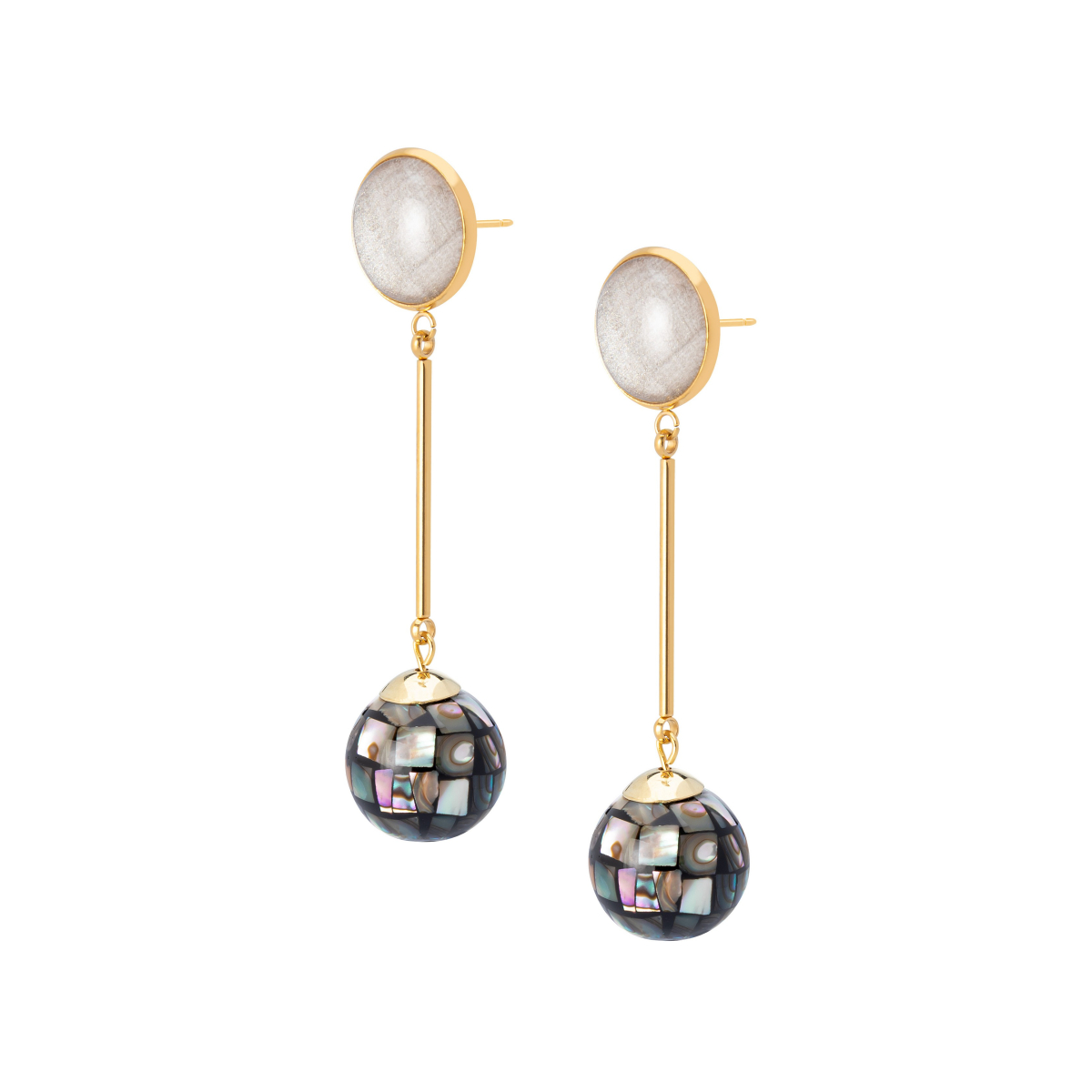 LINA EARRINGS WITH GREY MOTHER-OF-PEARL SPHERE