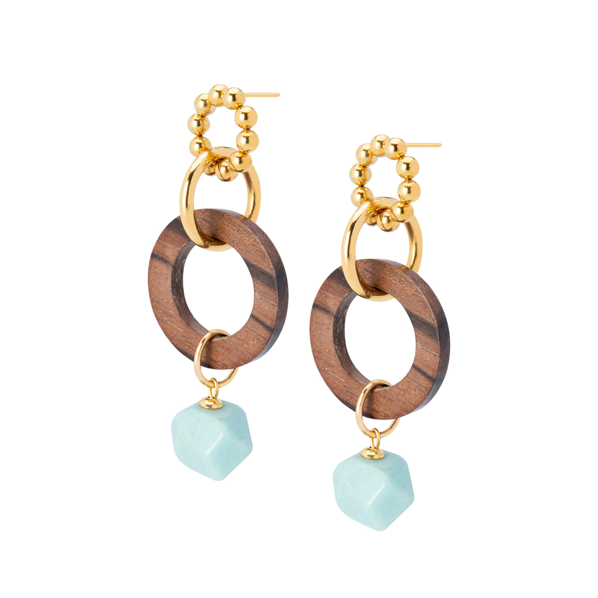 AVA EBONY HOOP AND LARIMAR EARRINGS