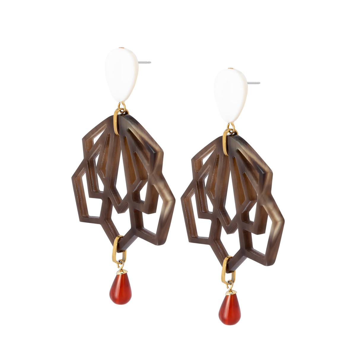 JILL MOTHER OF PEARL CARNELIAN AND HORN EARRINGS