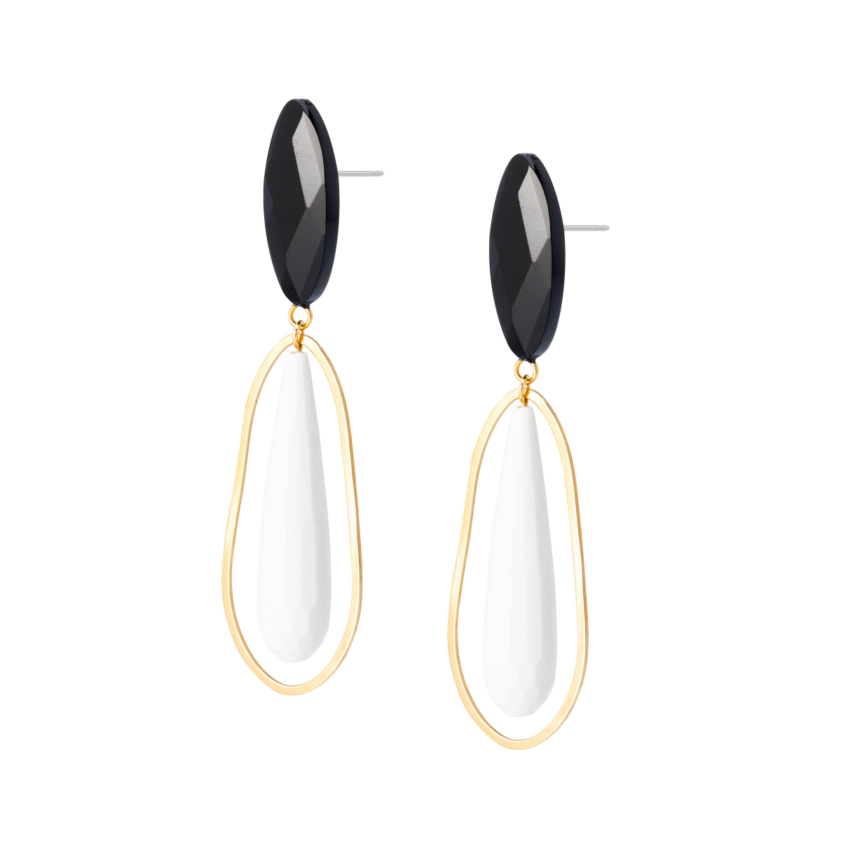 JILL WHITE JADE TEADROP AND ONYX EARRINGS