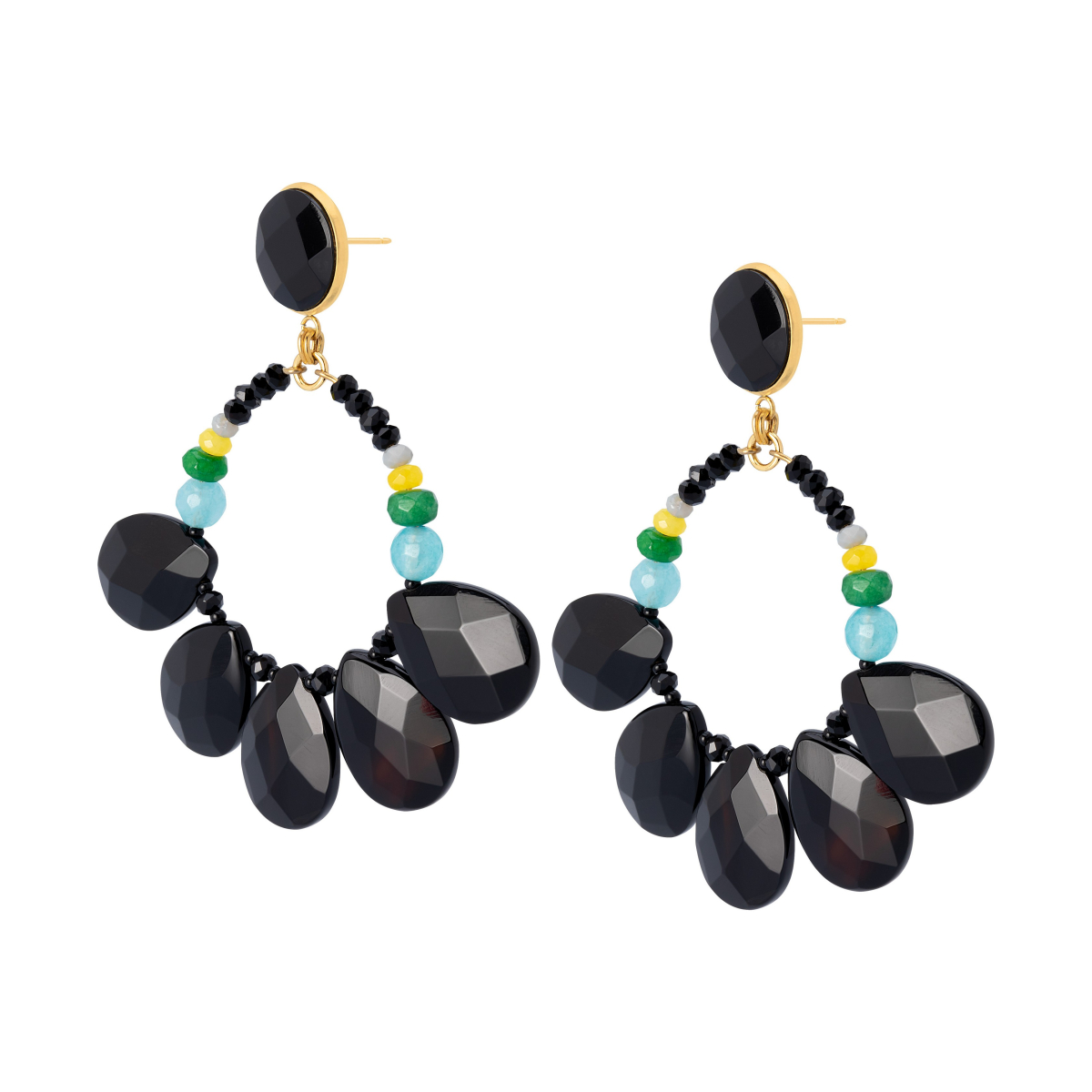 BRIANDA ONYX TEARDROP HOOP EARRINGS
