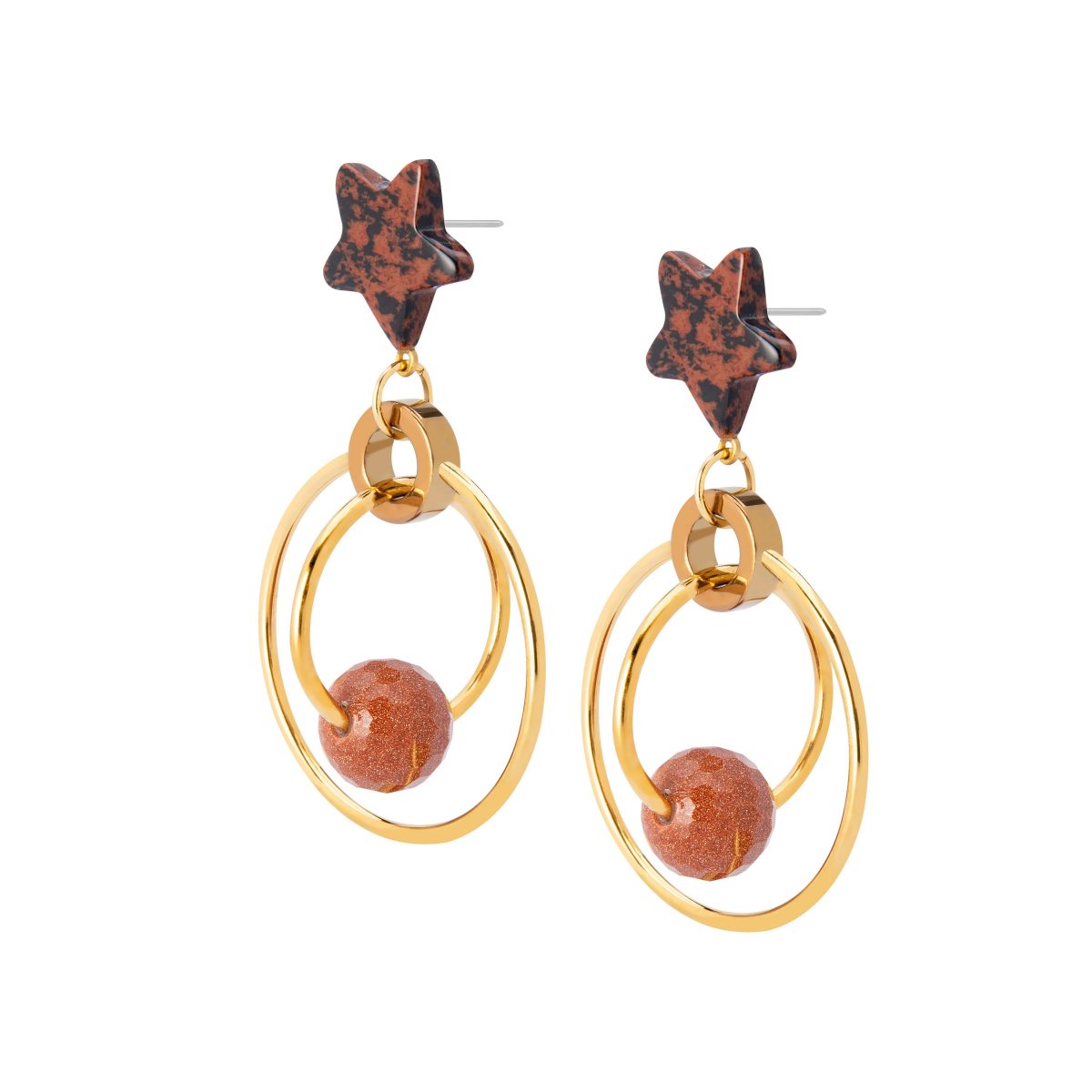 ADA MAHOGANY OBSIDIAN STAR HOOP EARRRINGS