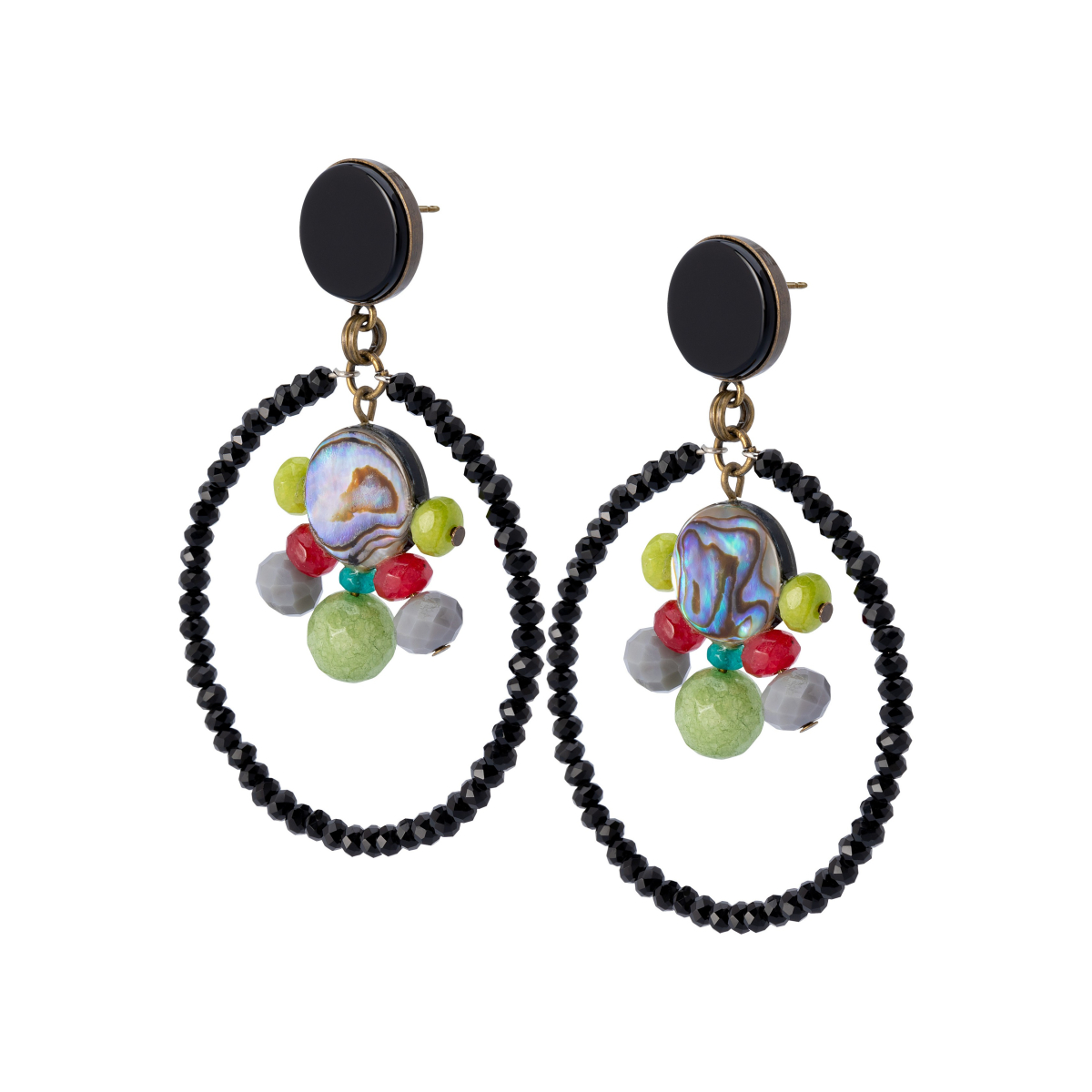 INNA ABALON SHELL HOOP EARRINGS GREEN