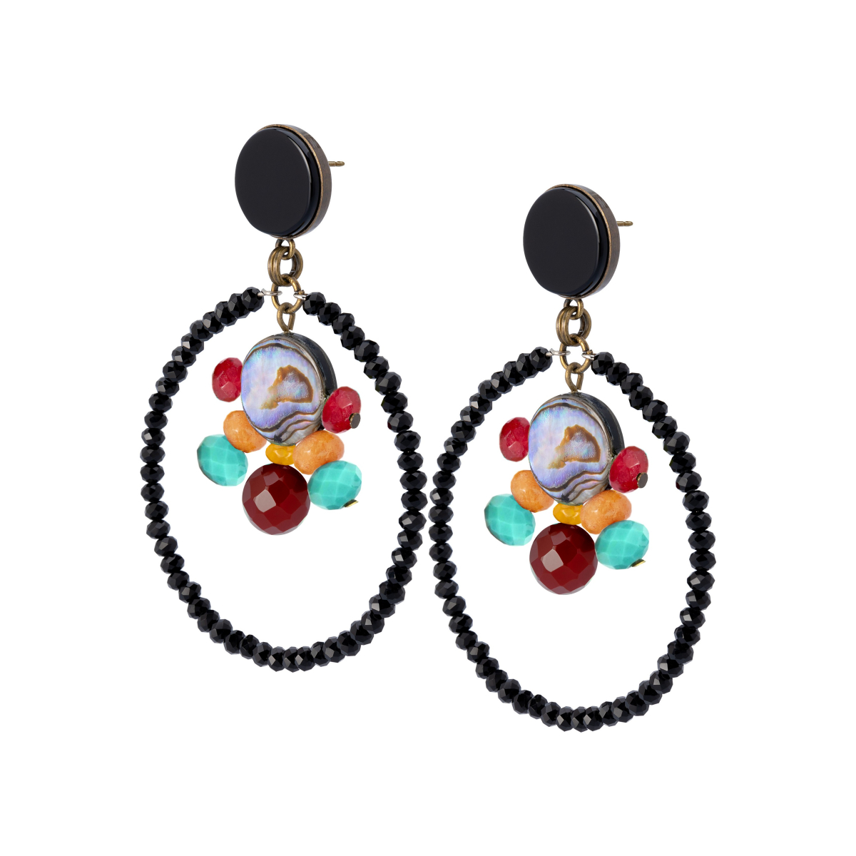 INNA ABALON SHELL HOOP EARRINGS BURGUNDY