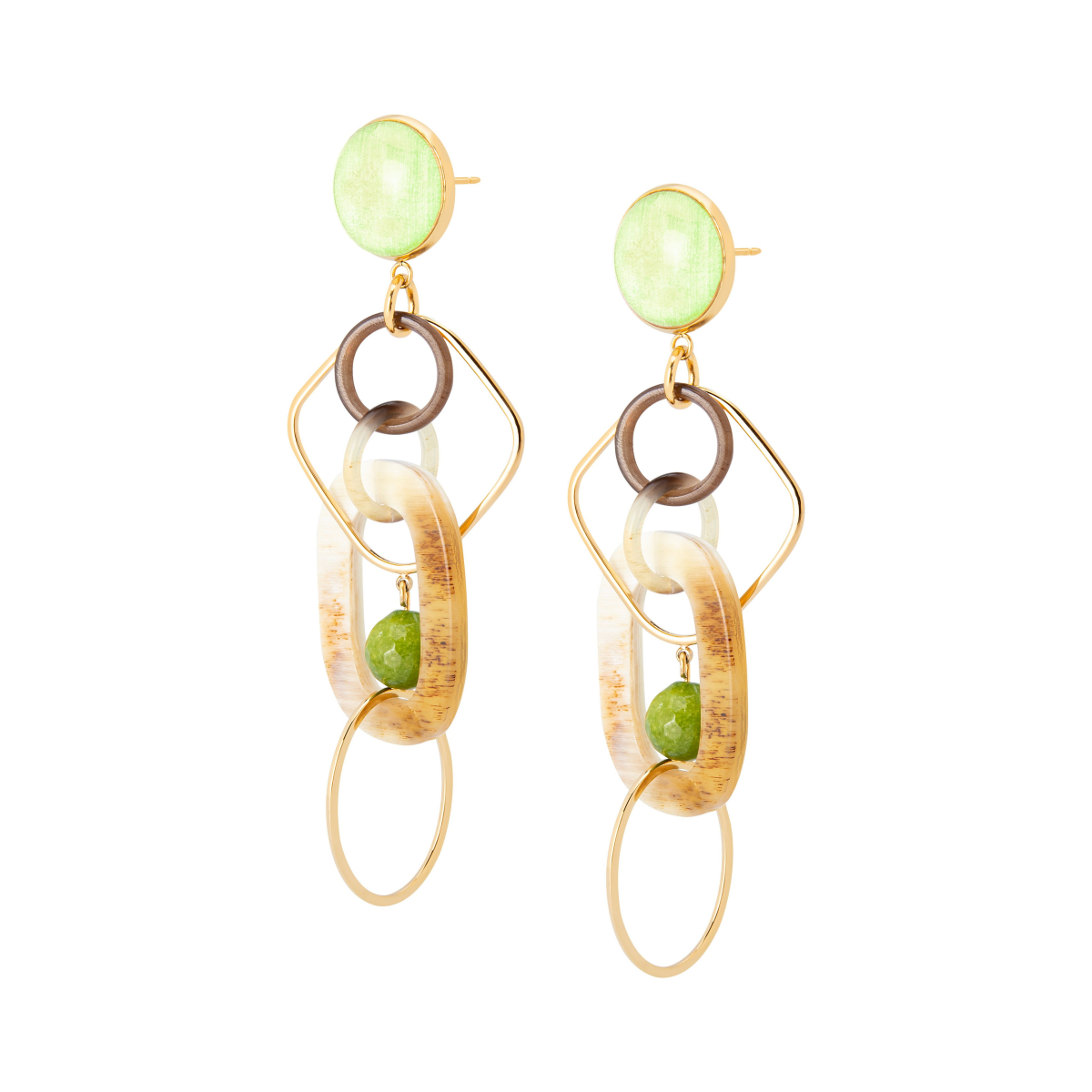 AYAKO CHAOTIC HORN DANGLE EARRINGS GREEN