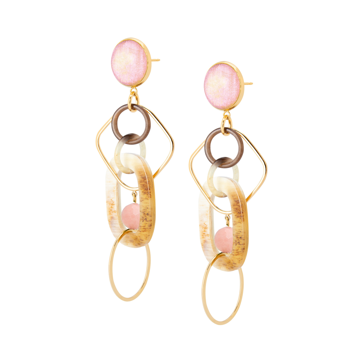 AYAKO CHAOTIC HORN DANGLE EARRINGS PINK