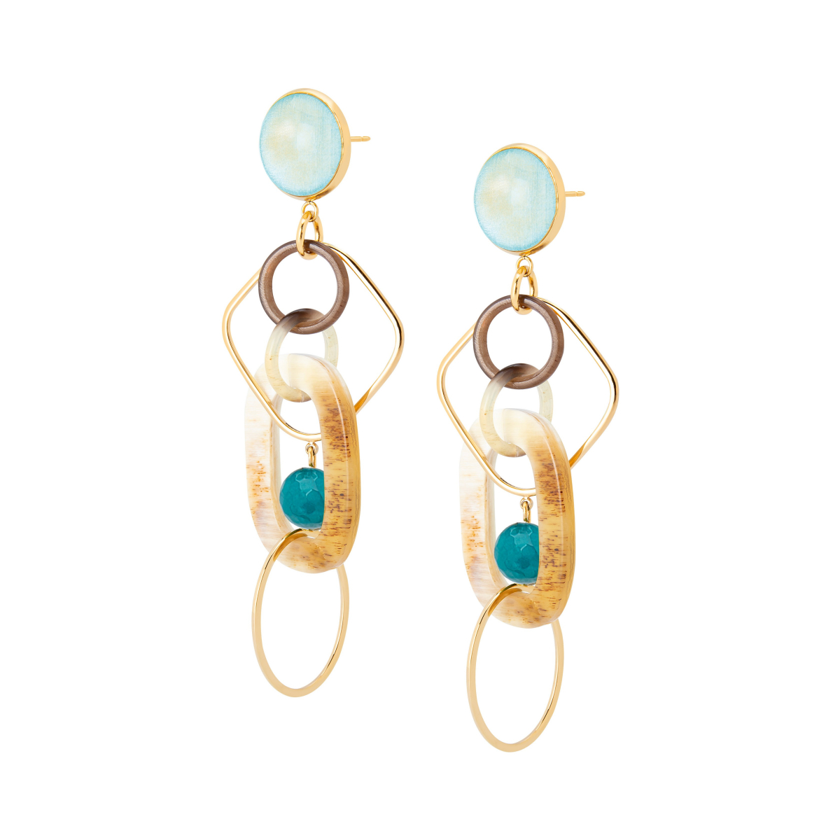 AYAKO CHAOTIC HORN DANGLE EARRINGS BLUE
