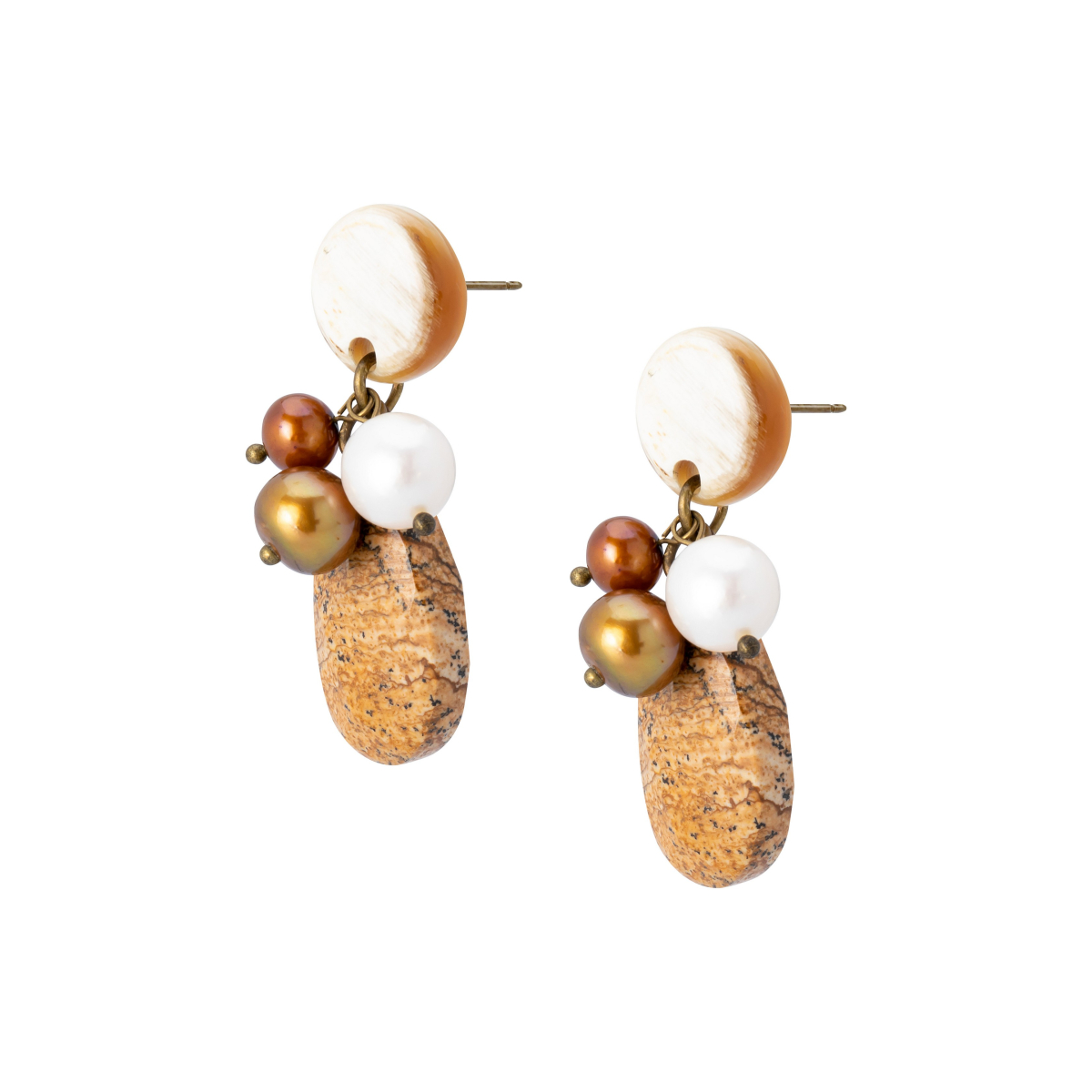 OIA FRESHWATER PEARLS LANDSCAPE JASPER EARRINGS