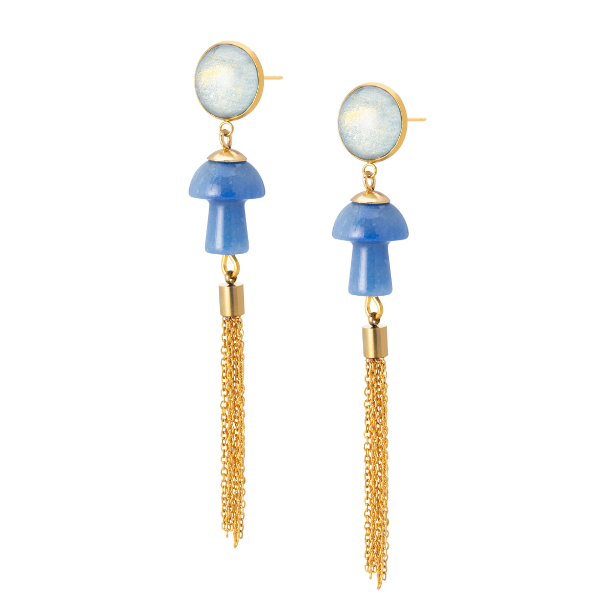 DAVINIA AGATE MUSHROOMS TASSEL EARRINGS BLUE