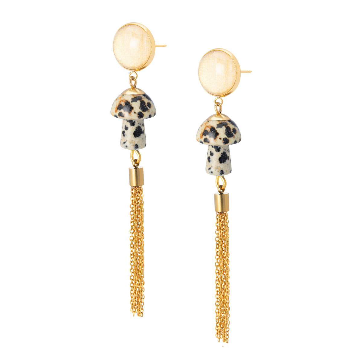 DAVINIA DALMATIAN JASPER MUSHROOMS TASSEL EARRINGS