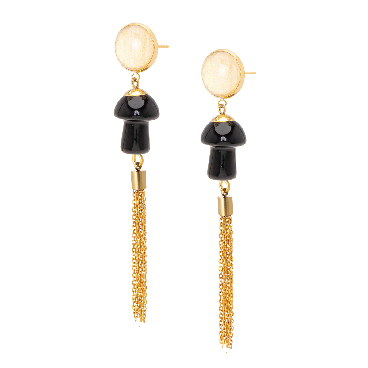 DAVINIA ONYX MUSHROOMS TASSEL EARRINGS