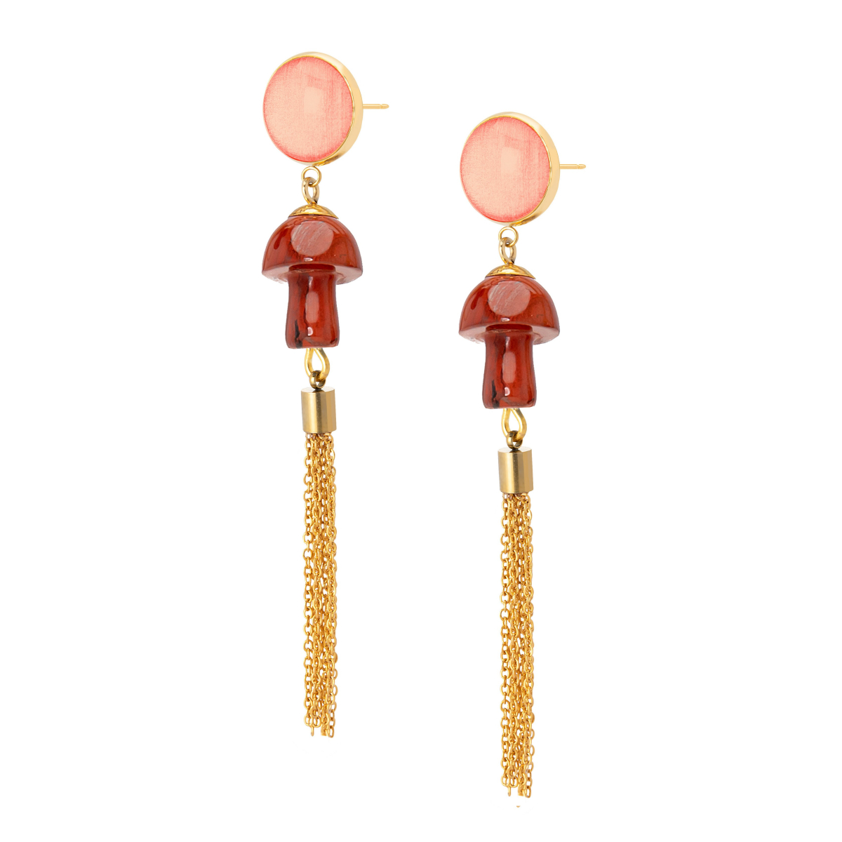 DAVINIA RED JASPER MUSHROOMS TASSEL EARRINGS
