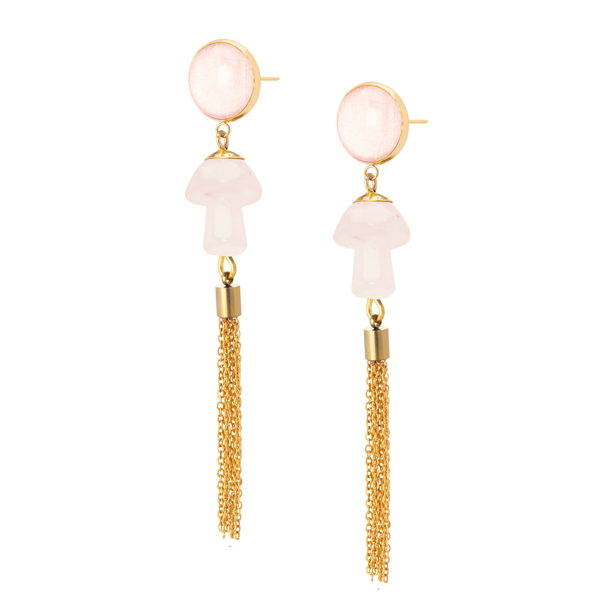 DAVINIA PINK QUARTZ MUSHROOMS TASSEL EARRINGS