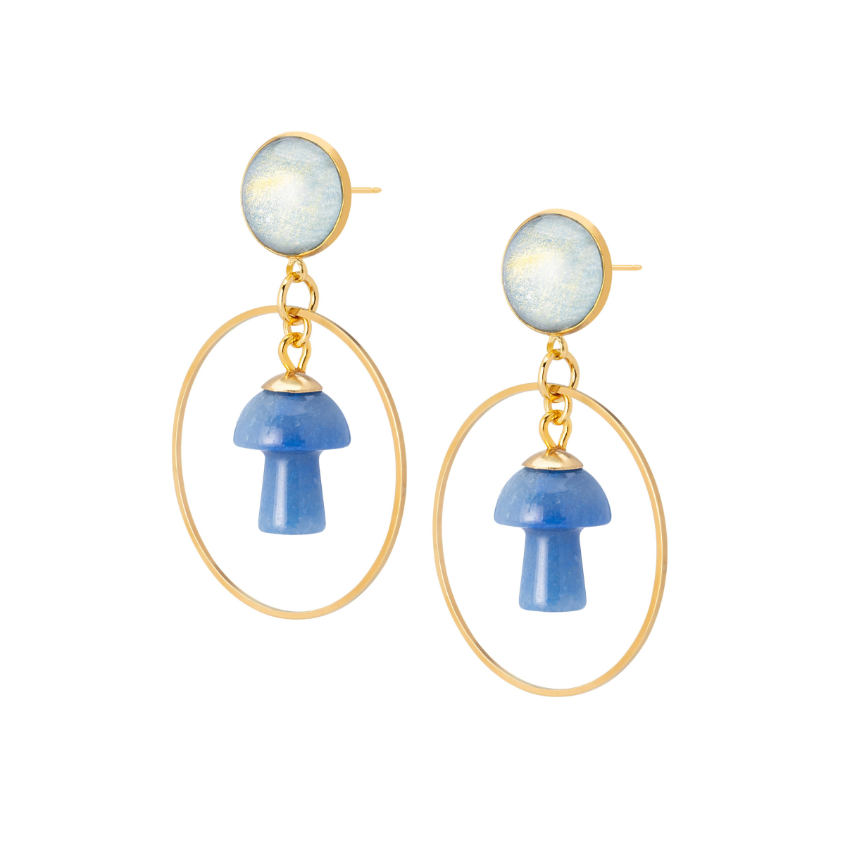 DAVINIA AGATE MUSHROOMS HOOP EARRINGS BLUE