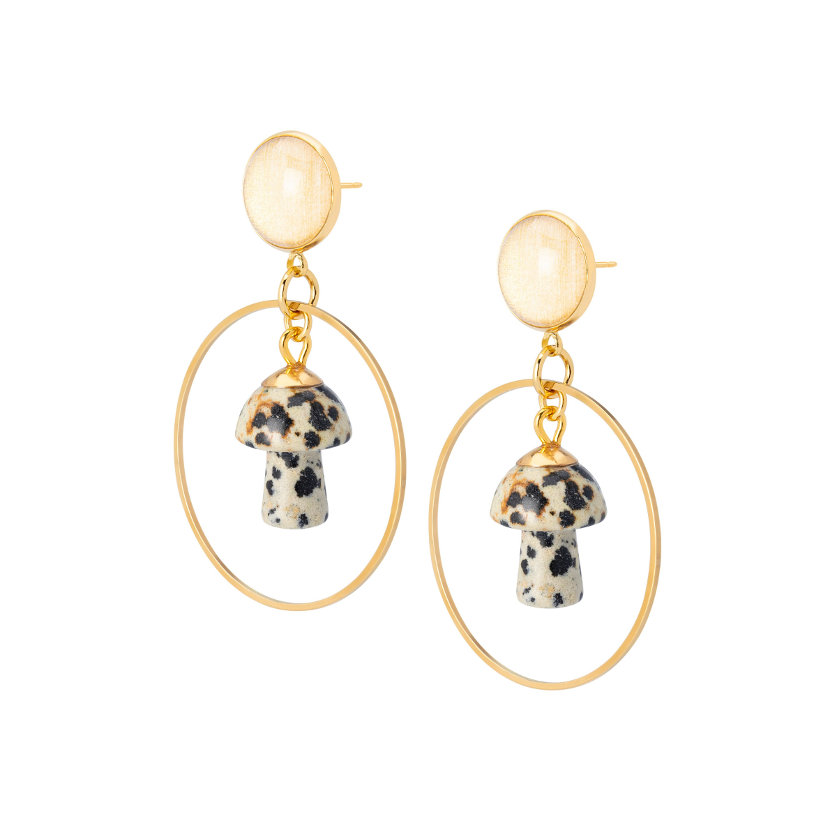 DAVINIA DALMATIAN JASPER MUSHROOMS HOOP EARRINGS