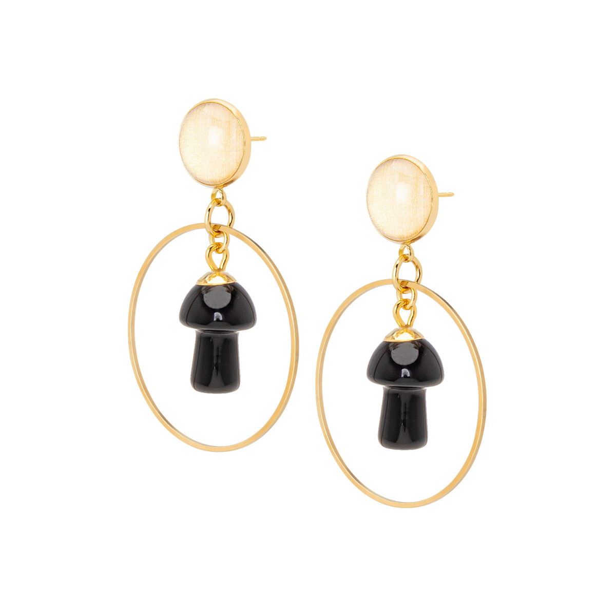 DAVINIA ONYX MUSHROOMS HOOP EARRINGS