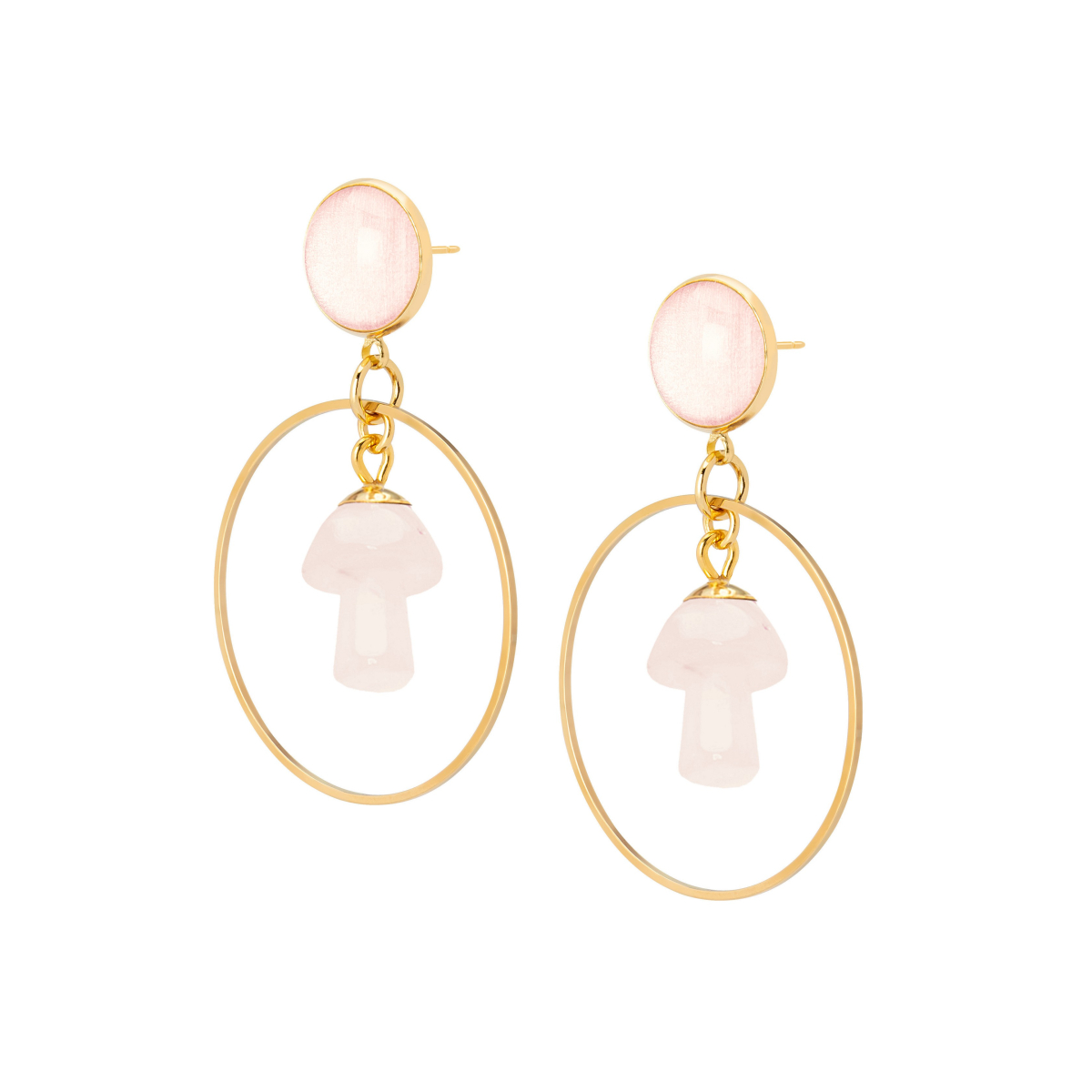 DAVINIA PINK QUARTZ MUSHROOMS HOOP EARRINGS