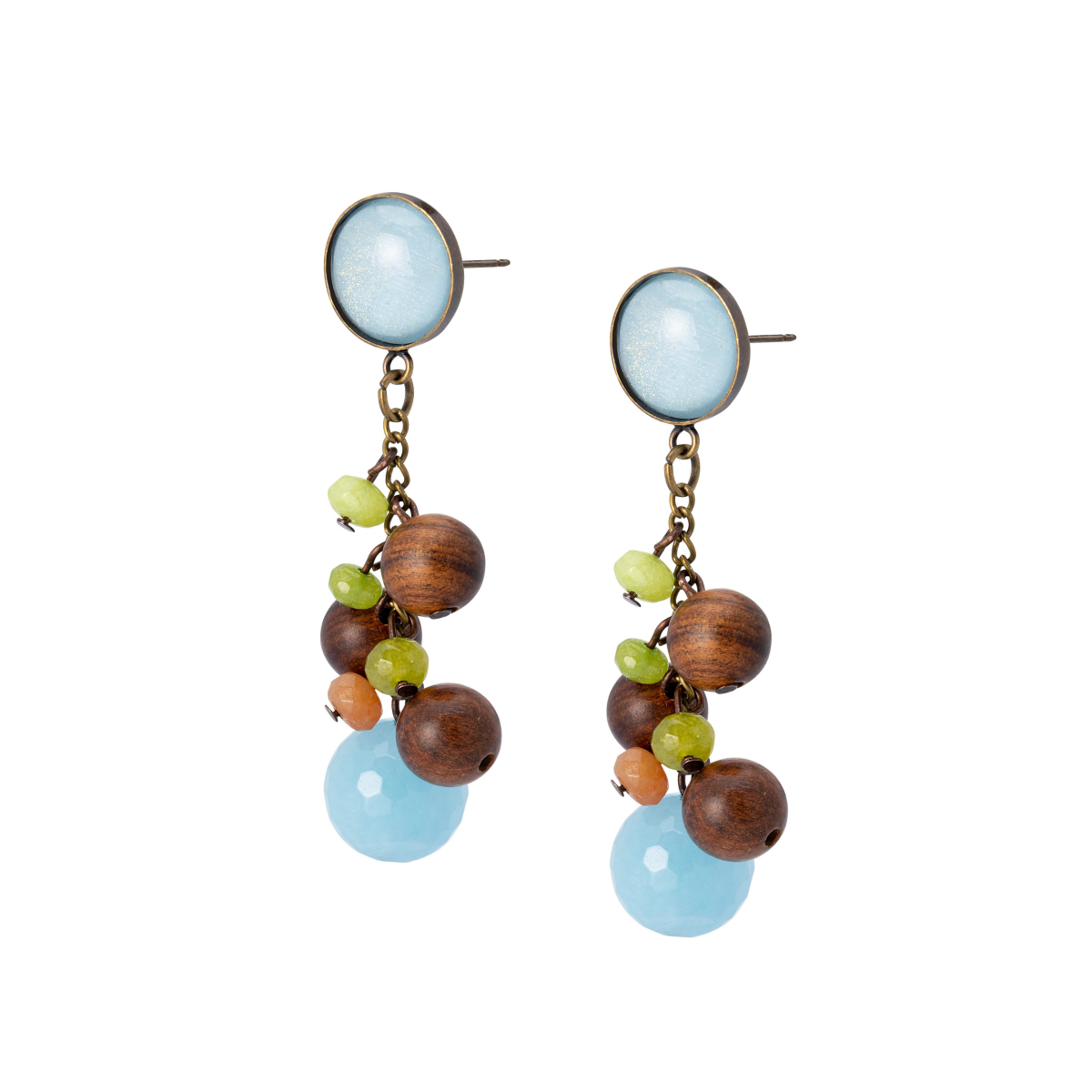 INGRID WOOD AND BLUE AGATE BUNCH EARRINGS