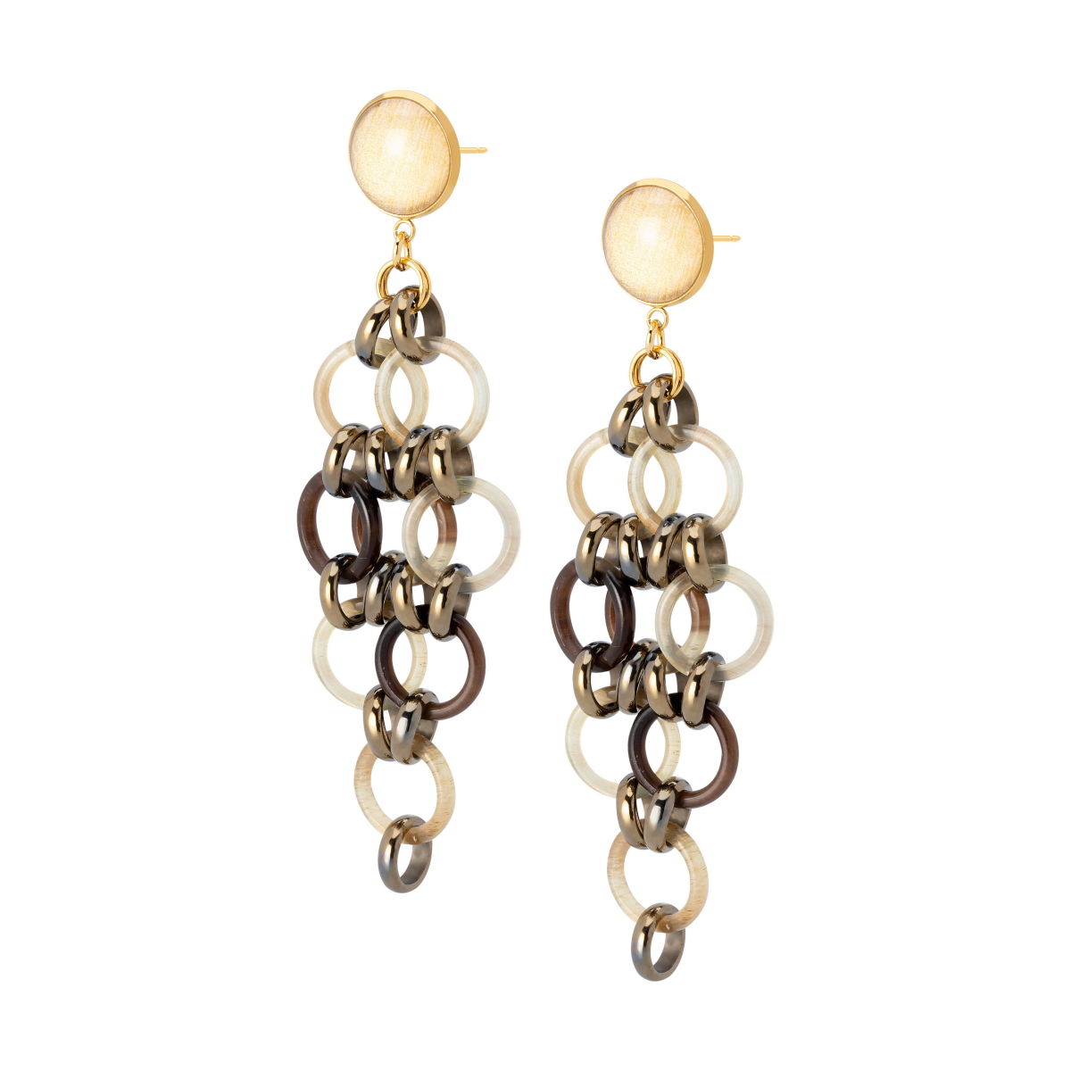 MARTINA CHANDELIER HEMATITE EARRINGS GOLD
