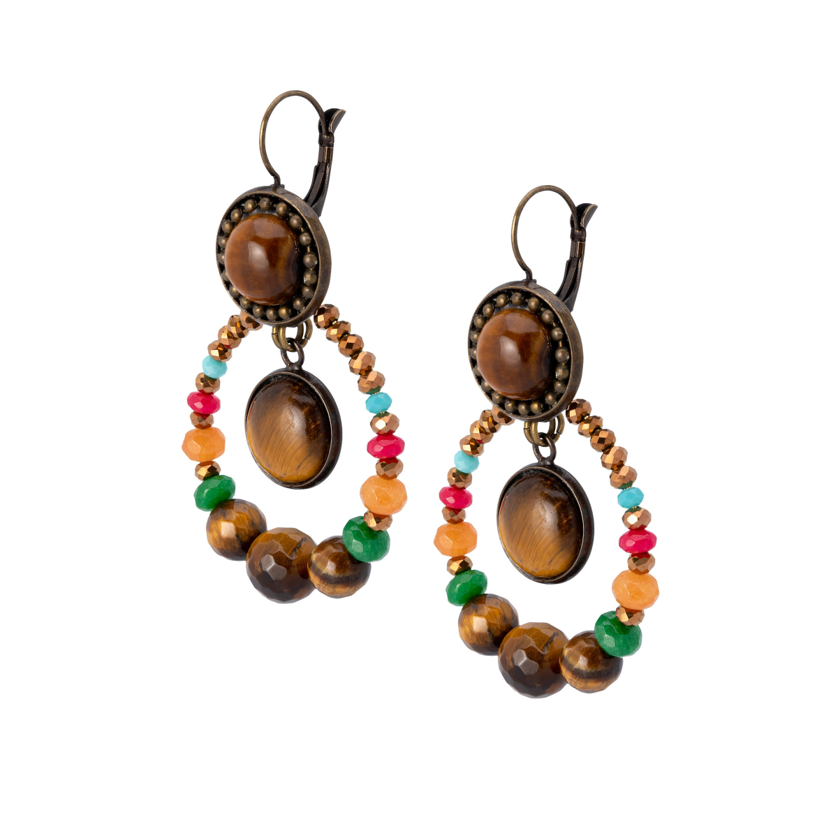 MARLETT TIGER'S EYE HOOP EARRINGS BROWN