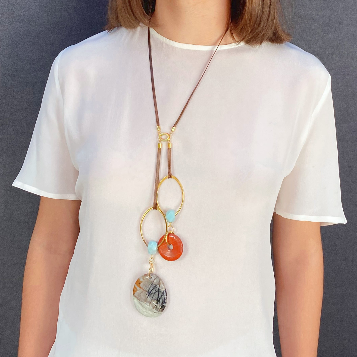 AVA DOUBLE PENDANT PICASSO JASPER NECKLACE