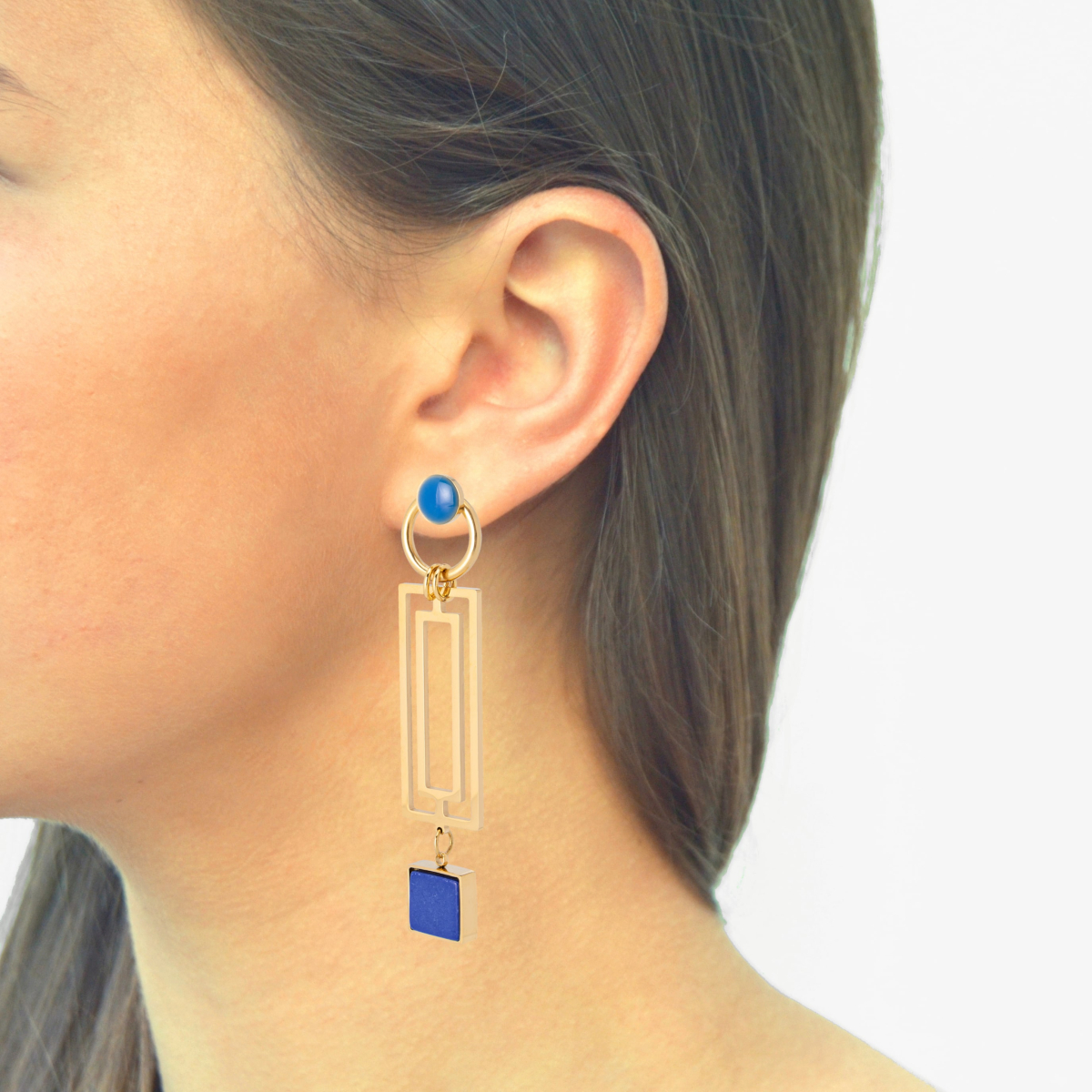 CECILE LAPIS GEO EARRINGS
