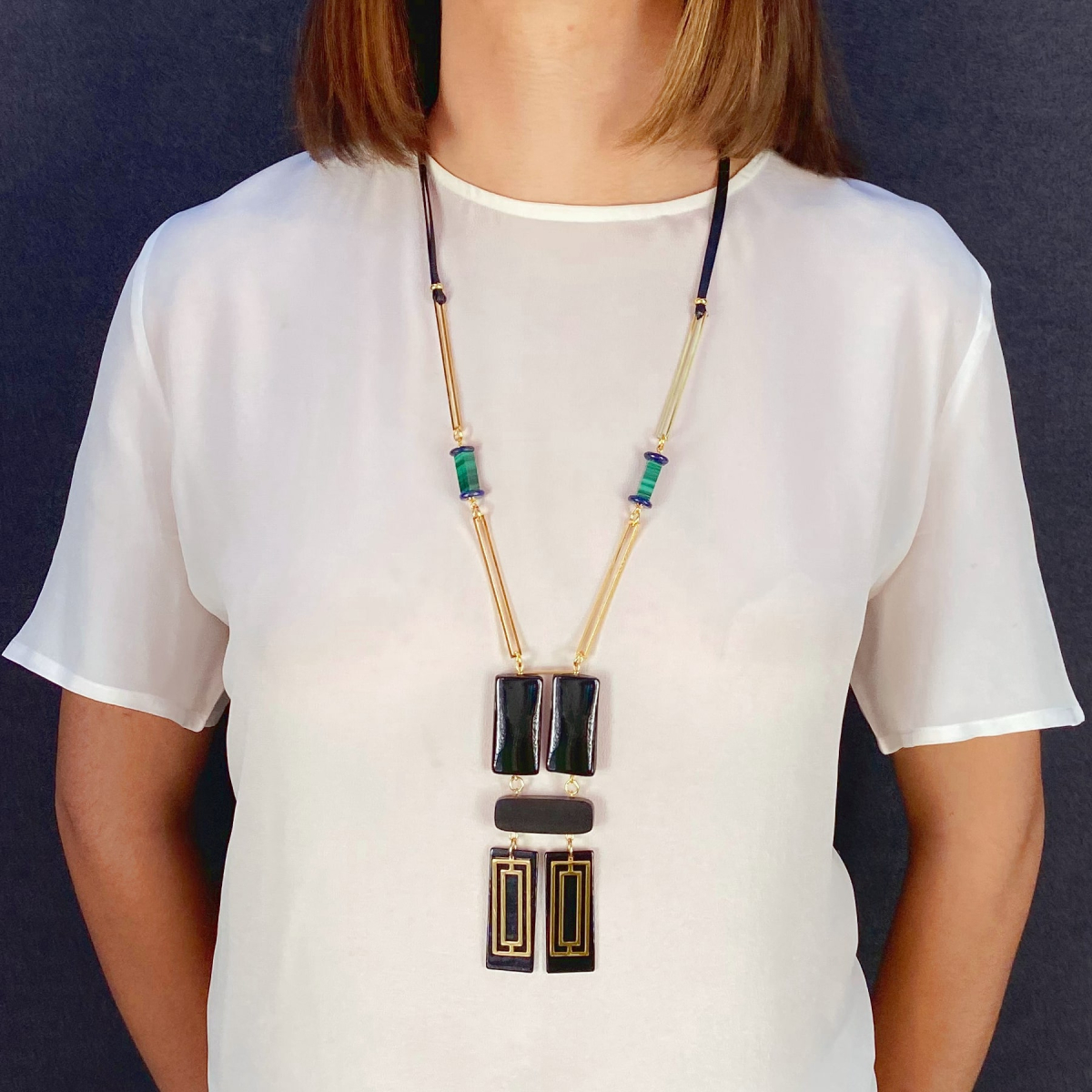 CECILE ONYX GEO NECKLACE