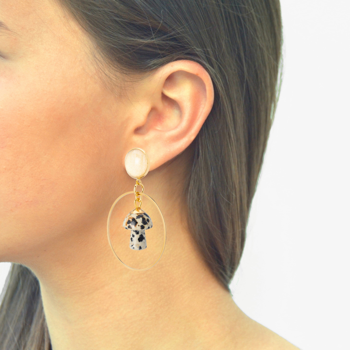 DAVINIA DALMATIAN JASPER MUSHROOMS HOOP EARRINGS