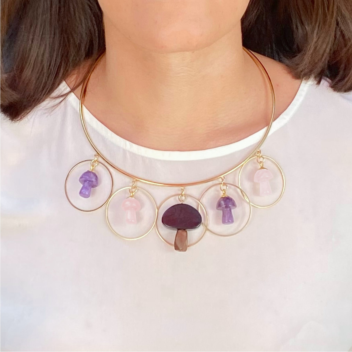 DAVINIA MUSHROOMS COLLAR NECKLACE PURPLE PINK