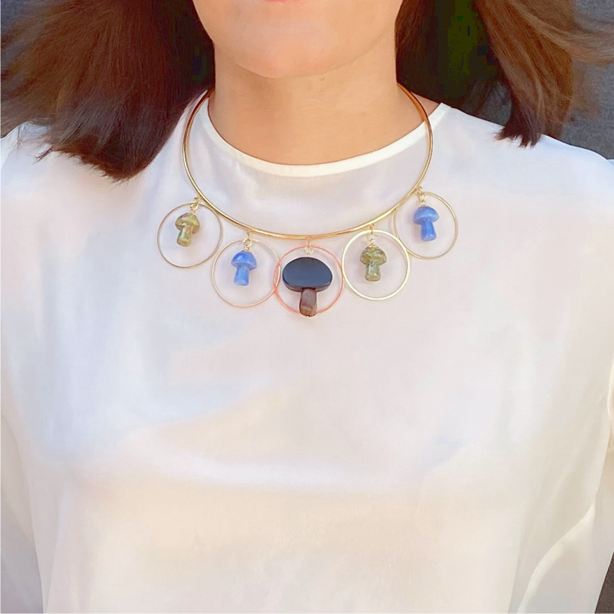 DAVINIA MUSHROOMS COLLAR NECKLACE GREEN BLUE