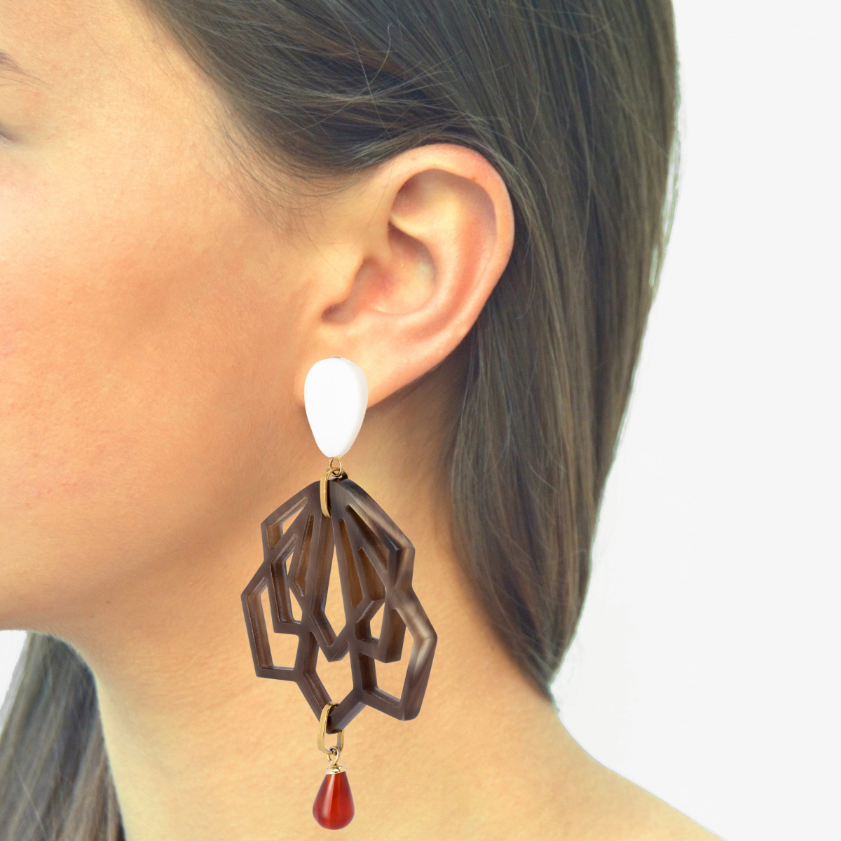JILL MOTHER OF PEARL CARNELIAN AND HORN EARRINGS